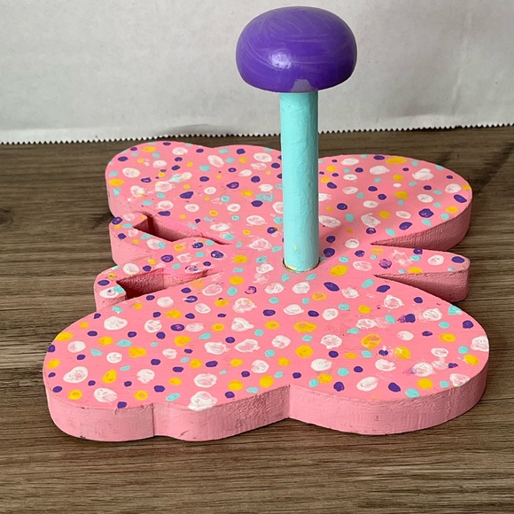 Vintage Y2K Pastel Hand-painted Wooden Butterfly Coat Hook - Picture 4 of 4